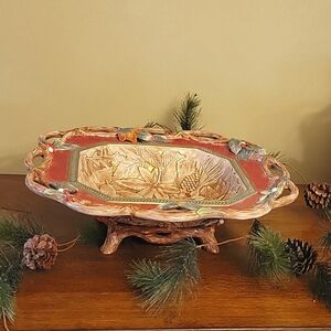 Fitz and Floyd christmas lodge footed large bowl